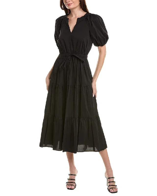 Anne Klein Tiered Puff Sleeve Midi Dress Fashionable Plaid Midi Dress
