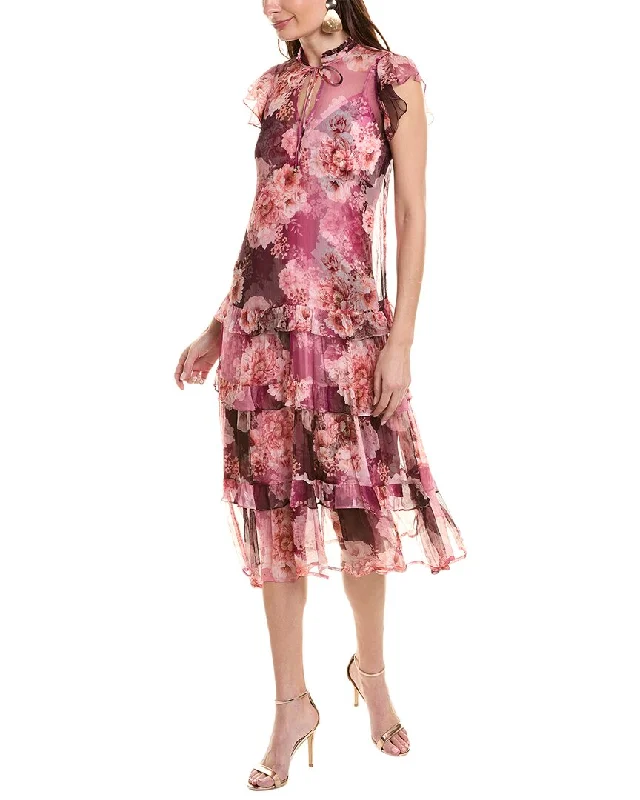 Johnny Was Carina Silk Midi Dress Trendy Ruffled Sleeve Midi Dress