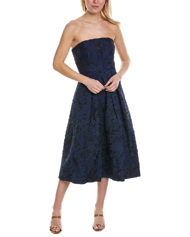 ML Monique Lhuillier Isabel Jacquard Midi Dress Elegant Satin Button Midi Dress