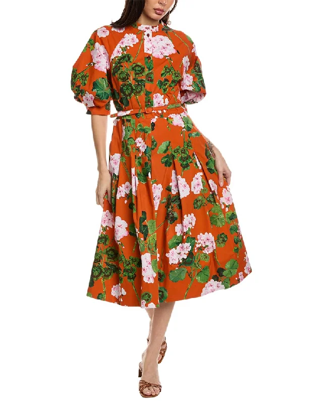 Oscar de la Renta Belted Midi Dress Trendy Smocked Waist Midi Dress