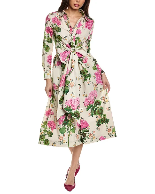 Oscar de la Renta Tie Front Midi Dress Cozy Midi Dress with Pockets