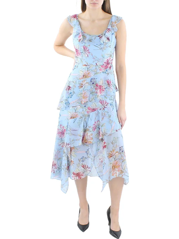 Womens Floral Tiered Midi Dress Trendy Knit Midi Dress