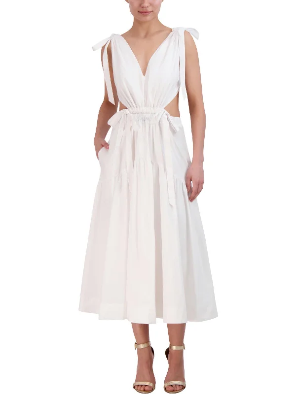 Womens Open Back V-Neck Midi Dress Trendy Shift Midi Dress