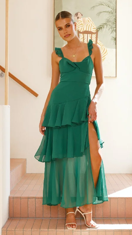 Achelle Maxi Dress - Forest Green Trendy A-Line Maxi Dress