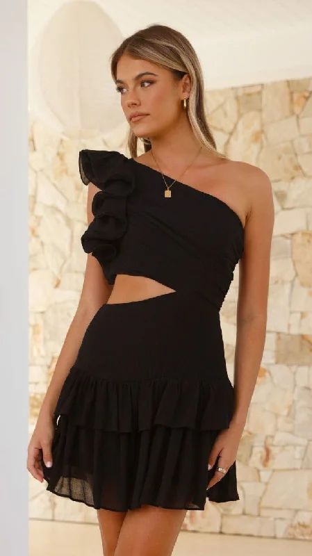 Addo Ruffle Mini Dress - Black Chic Puff Sleeve Mini Dress