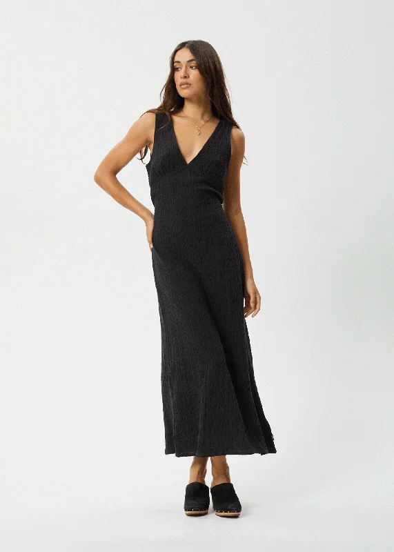 AFENDS Womens Focus - Seersucker Maxi Dress - Black Trendy Maxi Dress with Bow