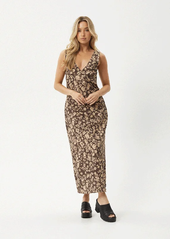 AFENDS Womens Juliet - Maxi Dress - Coffee Chic Summer Floral Maxi Dress