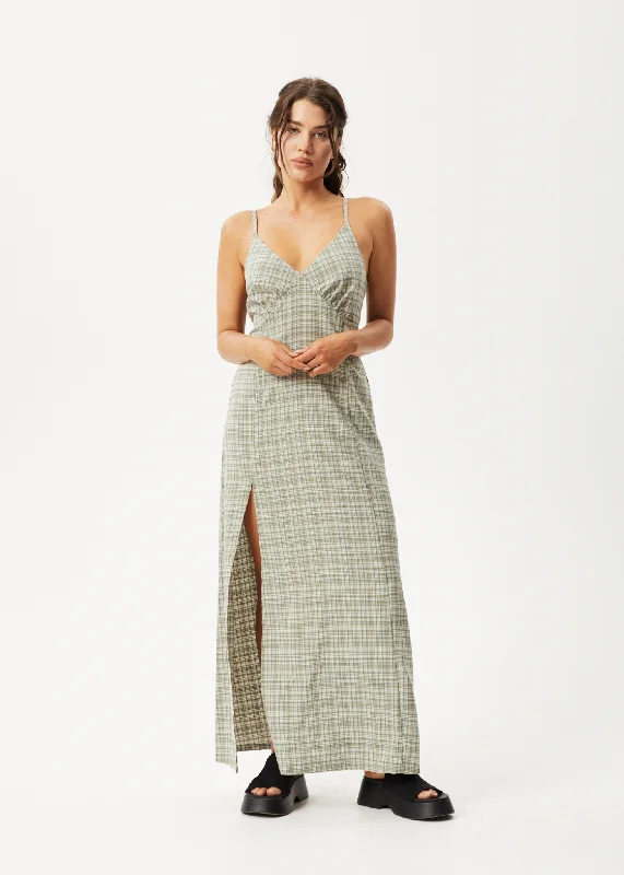 AFENDS Womens Willow Check - Maxi Dress - Military Check Comfortable Pleated Maxi Dress AFENDS Womens Willow Check - Maxi Dress - Military Check Comfortable Pleated Maxi Dress