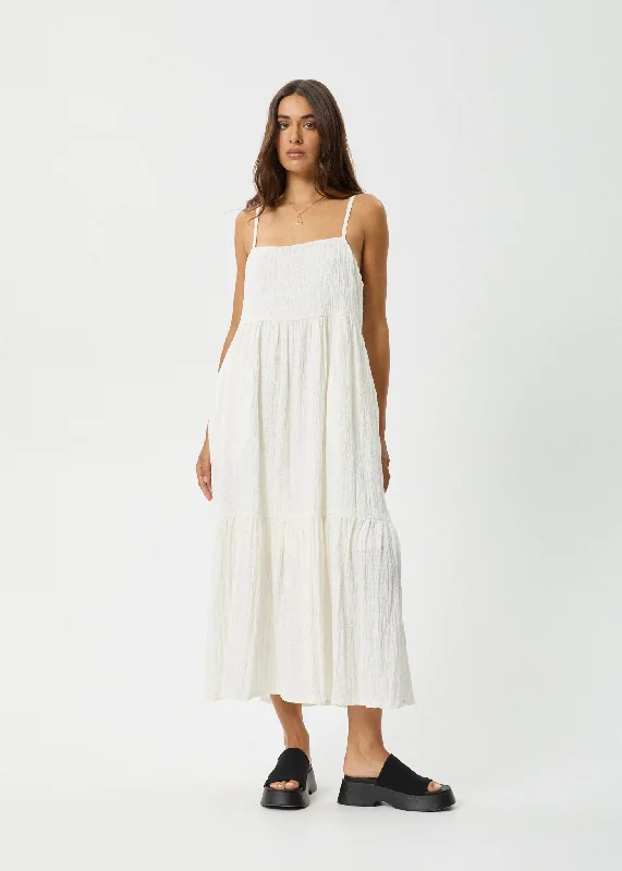 AFENDS Womens Calm - Seersucker Maxi Dress - White Comfortable Fit-and-Flare Maxi Dress