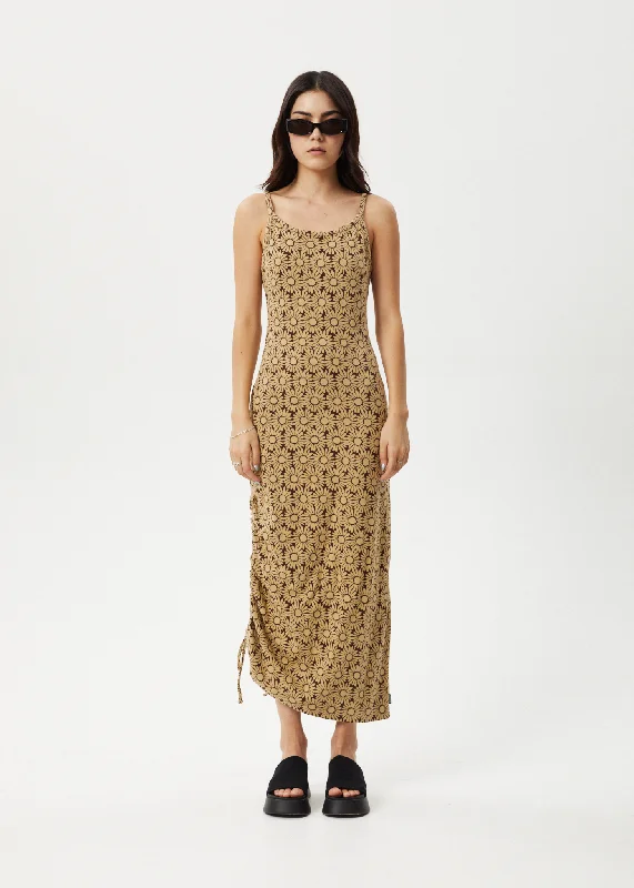 AFENDS Womens Daisy - Gathered Floral Maxi Dress - Toffee Fashionable Chiffon Maxi Dress AFENDS Womens Daisy - Gathered Floral Maxi Dress - Toffee Fashionable Chiffon Maxi Dress