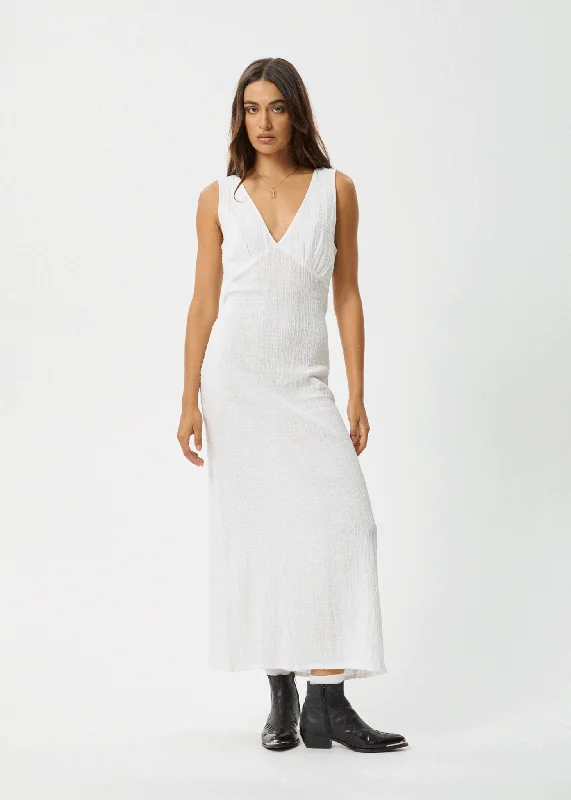 AFENDS Womens Focus - Seersucker Maxi Dress - White Fashionable Faux Wrap Maxi Dress AFENDS Womens Focus - Seersucker Maxi Dress - White Fashionable Faux Wrap Maxi Dress