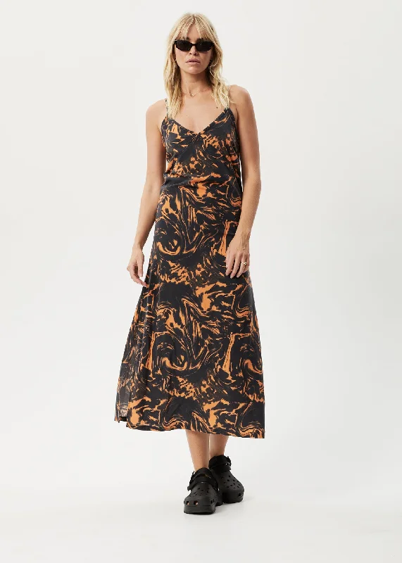 AFENDS Womens Marble - Maxi Dress - Black Elegant Maxi Dress with Slit