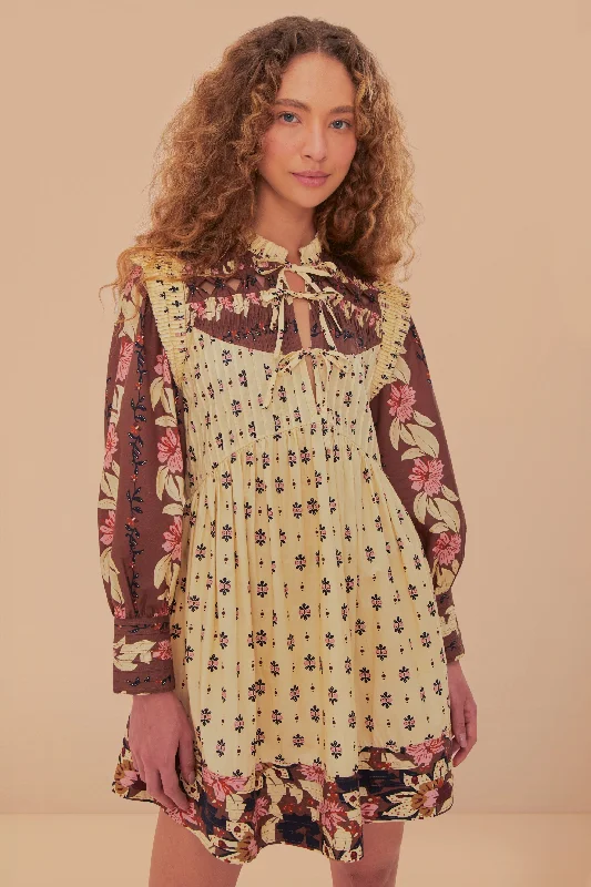 Ainika Maxi Floral Cream Open Yoke Mini Dress Fashionable Polka Dot Mini Dress