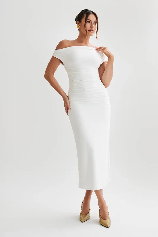 Alayna Recycled Nylon Midi Dress - White Stylish Silk Midi Dress