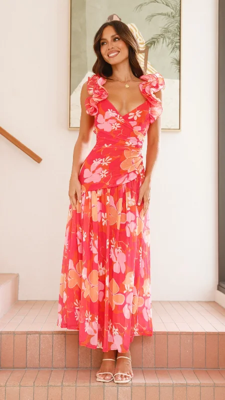 Alma Maxi Dress - Blood Orange Trendy Maxi Dress with Belt