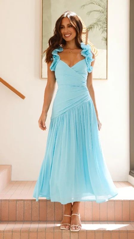 Alma Maxi Dress - Blue Elegant Maxi Dress with Ruffles
