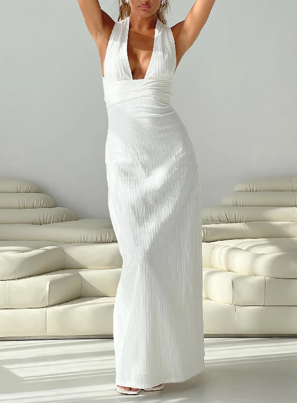 Alsace Maxi Dress White Elegant Maxi Dress with Slit