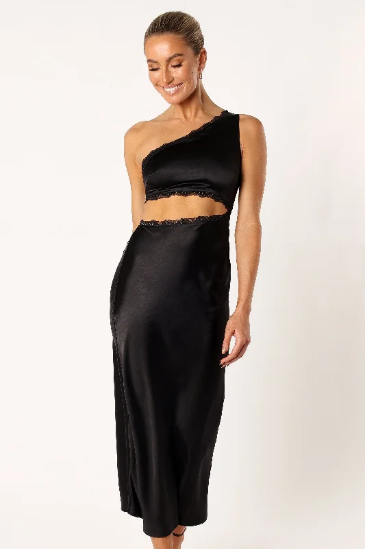 Alta Long Midi Dress - Black Elegant Floral Skirt Midi Dress
