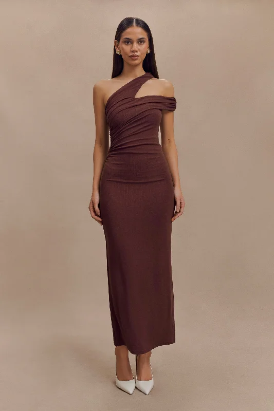 Anastasia One Shoulder Modal Midi Dress - Mahogany Chic Lace Detail Midi Dress