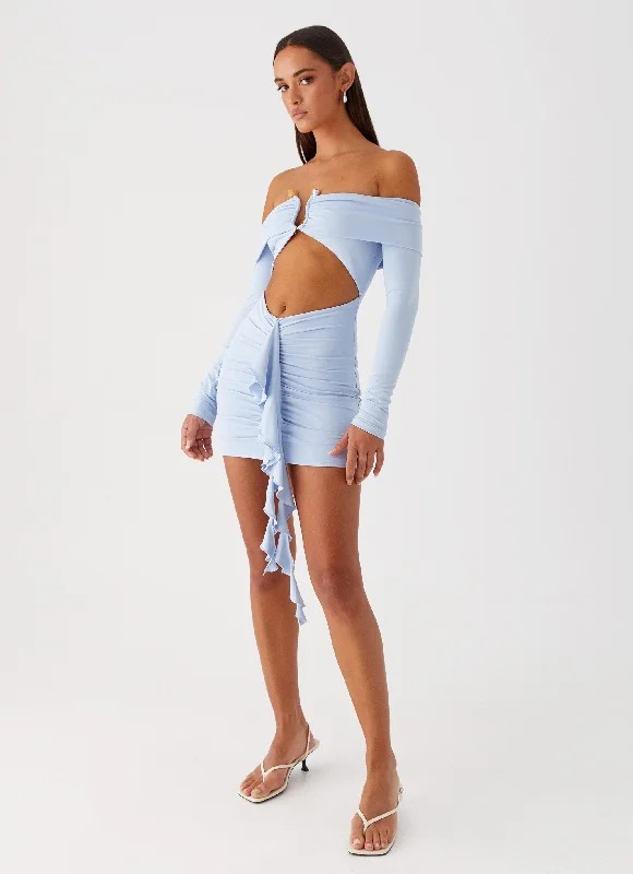 Aniston Mini Dress - Blue Trendy Mesh Mini Dress
