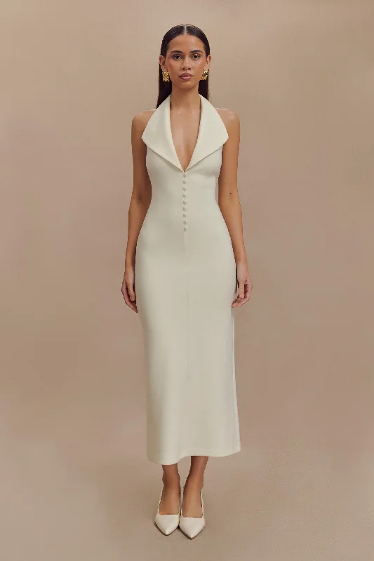 Annita Crepe Halter Midi Dress - Ivory Stylish Vintage Midi Dress
