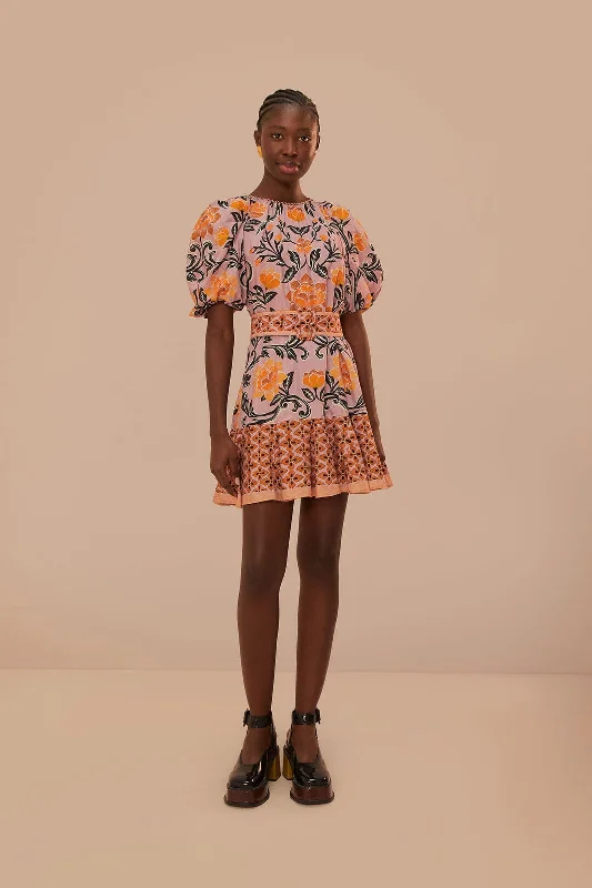 Arabesque Floral Lilac Mini Dress Fashionable Summer Mini Dress