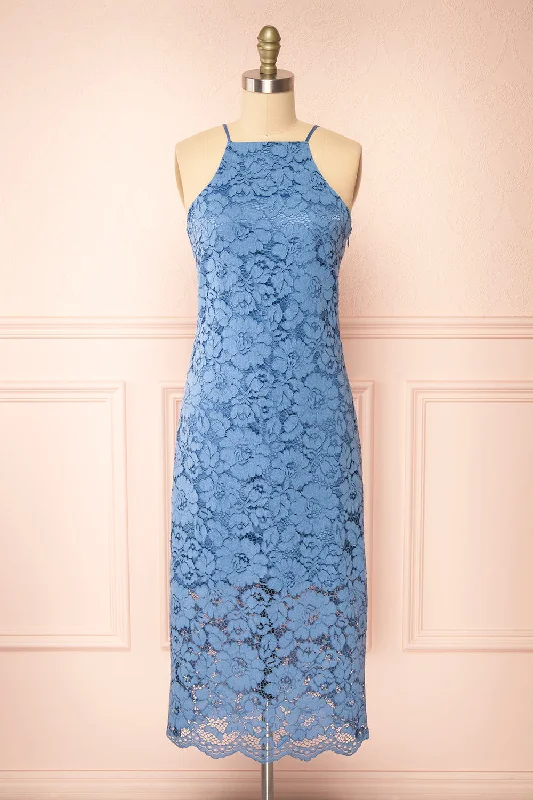 Ashley Blue | Straight Lace Midi Dress Cozy Ribbed Knit Midi Dress