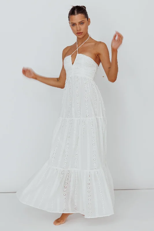Asiah Halterneck Maxi Dress Eyelet White Fashionable Faux Wrap Maxi Dress
