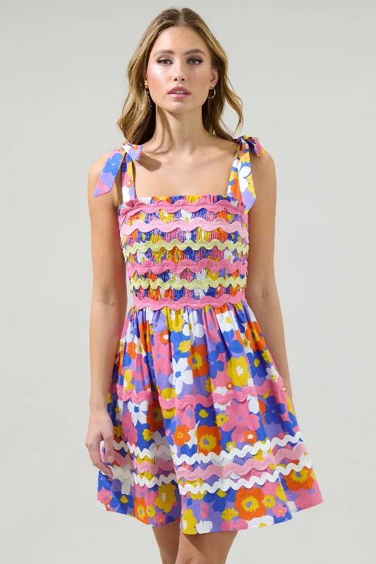 Avelia Floral Evi Smocked Mini Dress Elegant Tulle Mini Dress