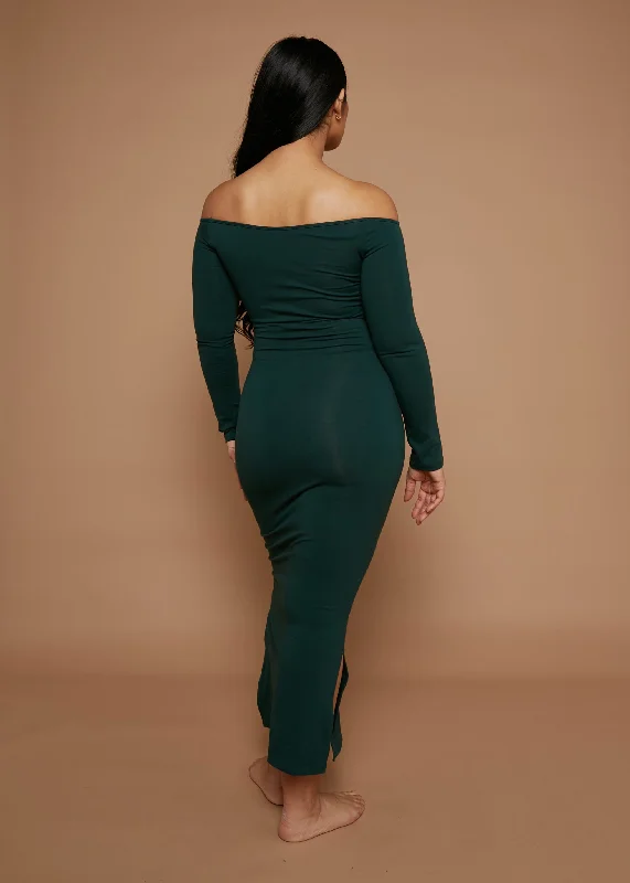 Baza Midi Dress in Forest Green Comfortable Denim Midi Dress