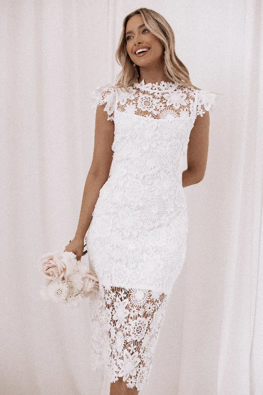 Becca Midi Dress - White Elegant Satin Slip Midi Dress