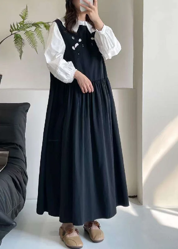 Black O-Neck Patchwork Wrinkled Maxi Dress Summer BV026 Elegant Maxi Dress with Lace