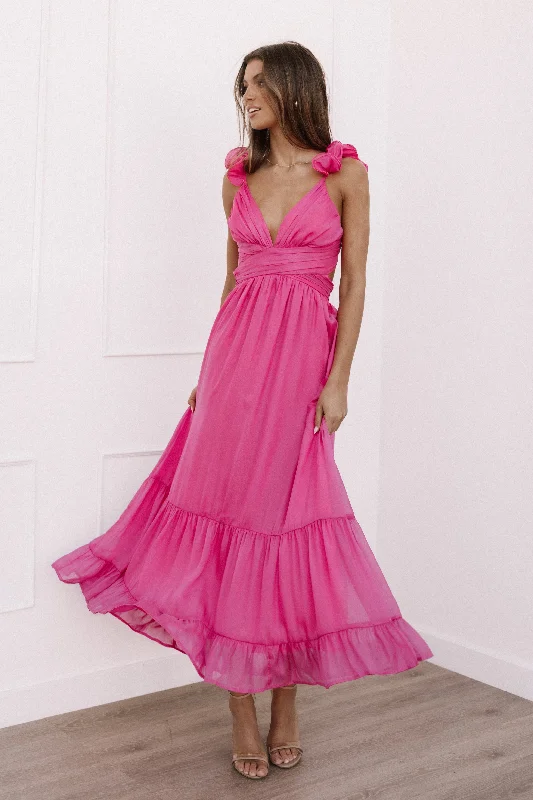 Bonito Midi Dress - Berry Stylish Button-Up Midi Dress