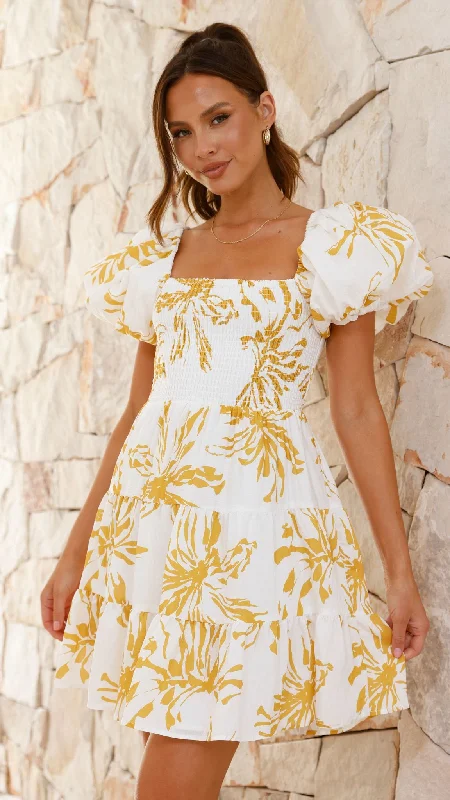 Bronty Mini Dress - Yellow Floral Elegant Sequin Mini Dress