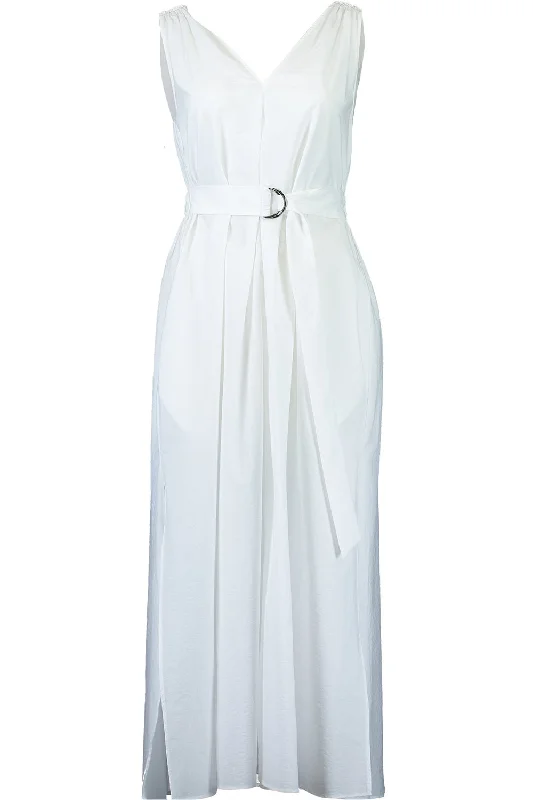 Monili Shoulder Maxi Dress - Natural Bianca Elegant Maxi Dress with Belt