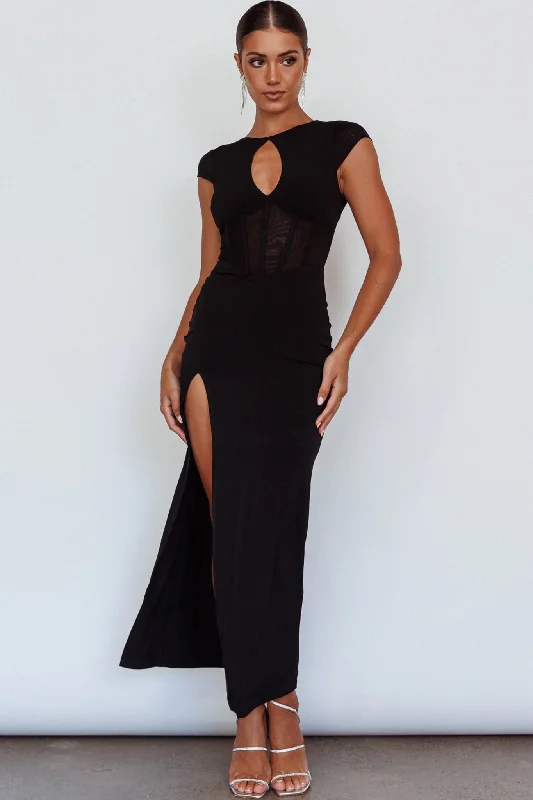 Capricorn Cap Sleeve Keyhole Maxi Dress Black Stylish Empire Waist Maxi Dress