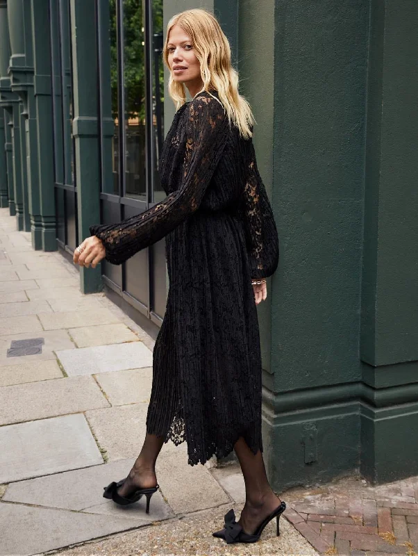 Caro Recycled Lace Midi Dress | Caviar Black Comfortable Fit-and-Flare Midi Dress