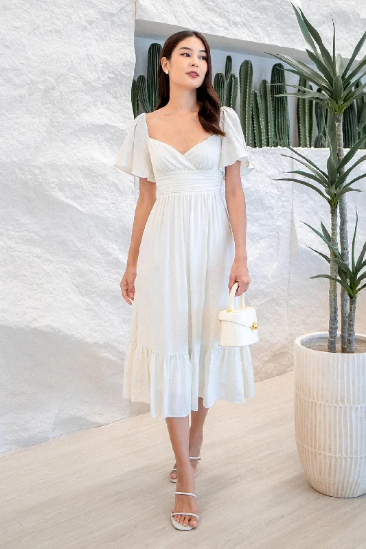 CECE FLUTTERS MAXI DRESS IN CREAM WHITE Trendy Printed Maxi Dress