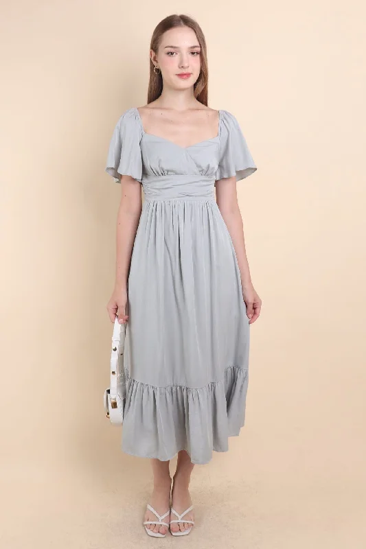 CECE FLUTTERS MAXI DRESS IN SAGE BLUE Trendy Floral Print Maxi Dress