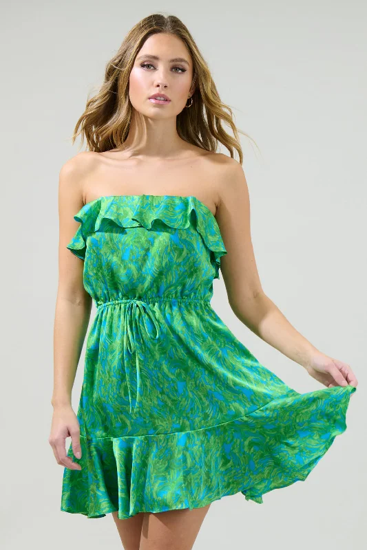 Cerena Floral Rain Dance Convertible Ruffle Flounce Mini Dress Elegant Velvet Mini Dress