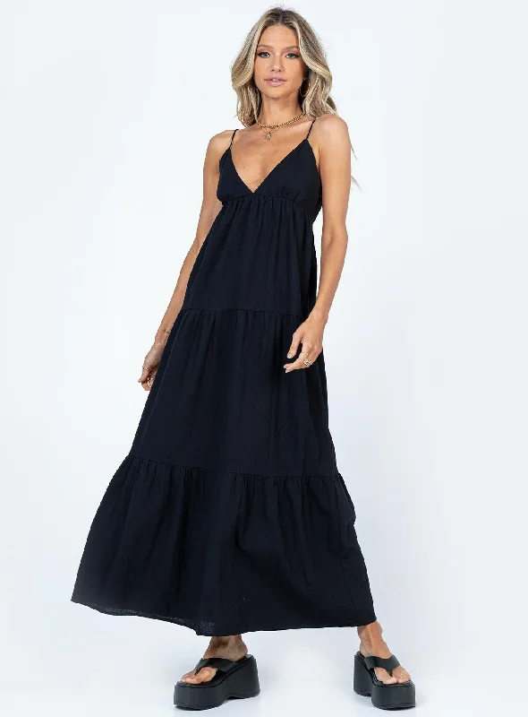 Chelsea Maxi Dress Black Trendy Off-Shoulder Ruffle Maxi Dress