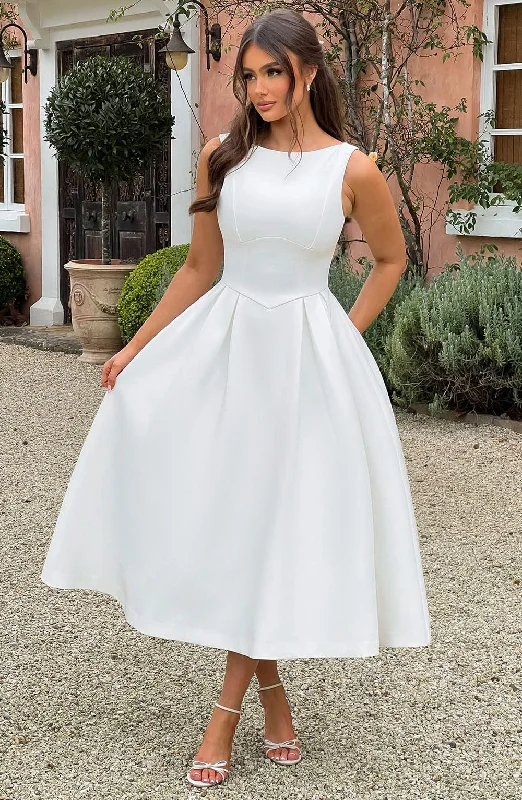 Clarabella Midi Dress - Ivory Fashionable Chiffon Midi Dress