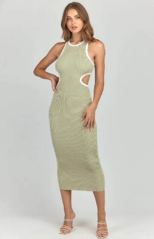 Contrast Binding Side Cut Out Detail Midi Dress Trendy Floral Wrap Midi Dress