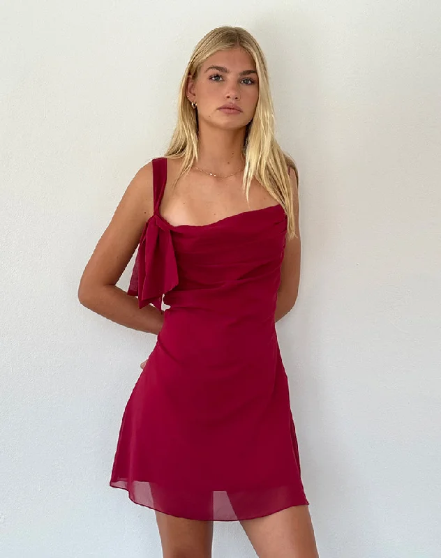 Coraline Bow Mini Dress in Burgundy Comfortable Bodycon Mini Dress