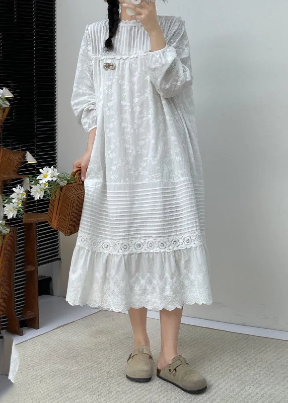 Cute White Embroidered Ruffled Patchwork Wrinkled Cotton Maxi Dress Long Slee BV030 Comfortable Flowy Maxi Dress Cute White Embroidered Ruffled Patchwork Wrinkled Cotton Maxi Dress Long Slee BV030 Comfortable Flowy Maxi Dress