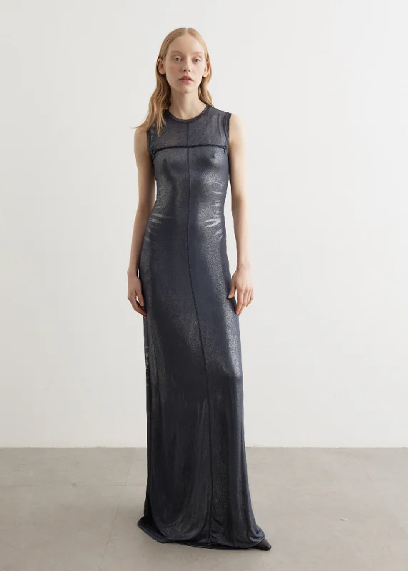 D-Vety Abito Wet Look Maxi Dress Comfortable Long-Sleeve Maxi Dress