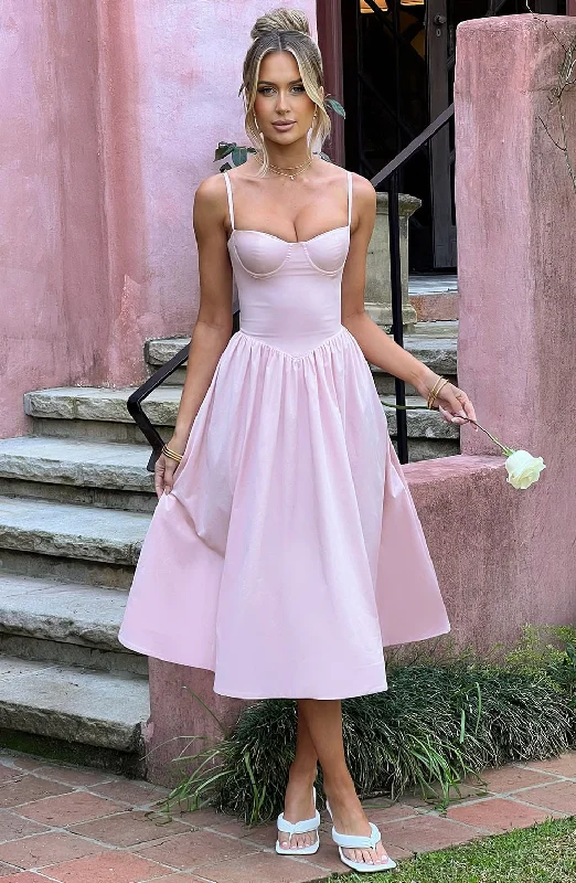 Daisey Midi Dress - Blush Elegant Pleated Detail Midi Dress