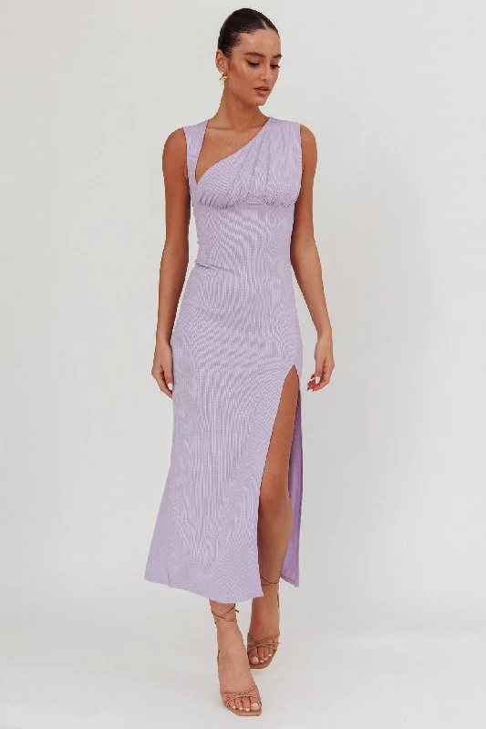 Daleela Asymmetric Neckline Maxi Dress Lilac Elegant Floral Maxi Dress