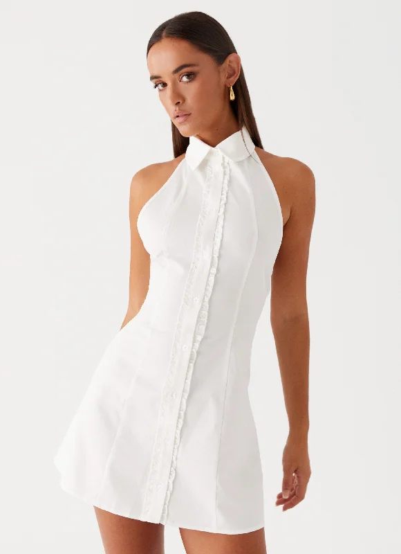 Dallas Collared Mini Dress - White Elegant Vintage Mini Dress
