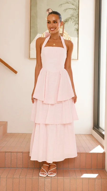 Danais Maxi Dress - Pink Stylish Maxi Dress with Pleats